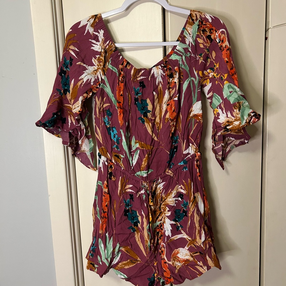 Express Burgundy Floral Jumpsuit